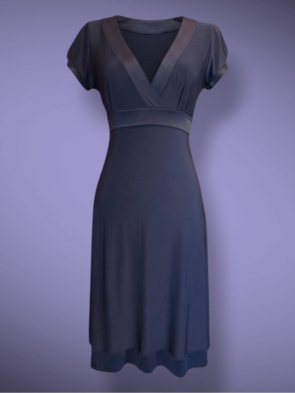 Purple Rain Dress Black Midi Empire Waist Tie Cap Sleeve Whimsigoth Minimalist L